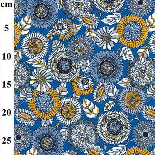 Cotton poplin - Retro Flowers with Blue background (per metre)