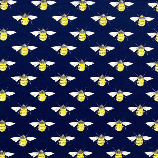Cotton poplin - Bee print with navy background (per metre)