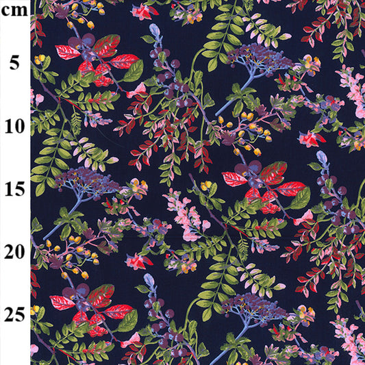 Cotton poplin - Foliage with Navy background (per metre)