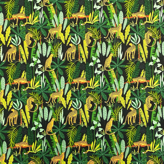 Cotton poplin - Jungle print with black background (per metre)