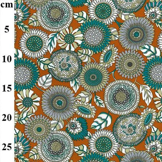 Cotton poplin - Retro Flowers with Ochre background (per metre)