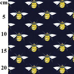 Cotton poplin - Bee print with navy background (per metre)